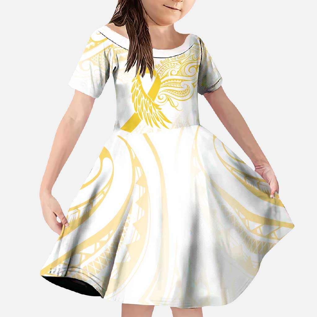 Be Bold Go Gold Polyneisan Ribbon Childhood Personalised Family Matching Summer Maxi Dress and Hawaiian Shirt LT9 Daughter's Dress Gold - Polynesian Pride