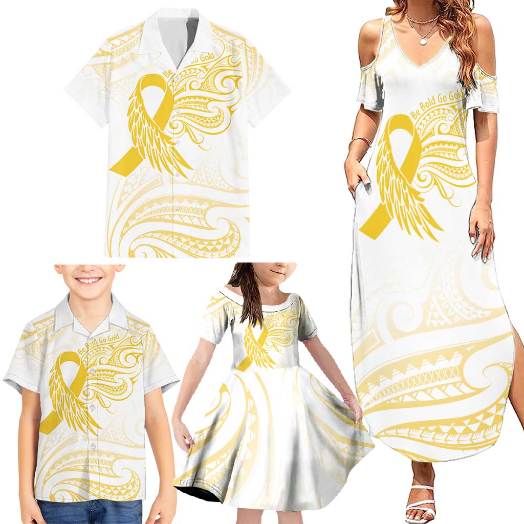 Be Bold Go Gold Polyneisan Ribbon Childhood Personalised Family Matching Summer Maxi Dress and Hawaiian Shirt LT9 - Polynesian Pride