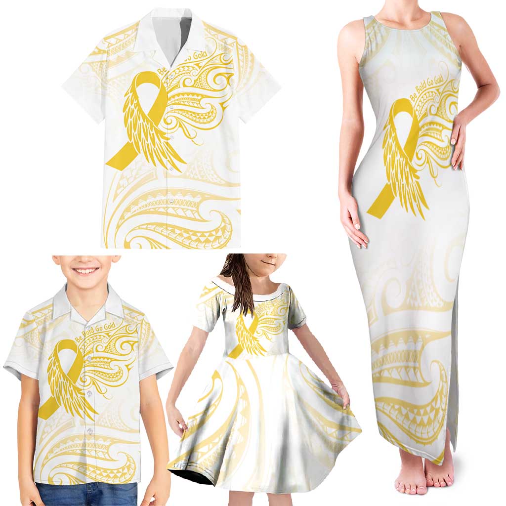 Be Bold Go Gold Polyneisan Ribbon Childhood Personalised Family Matching Tank Maxi Dress and Hawaiian Shirt LT9 - Polynesian Pride
