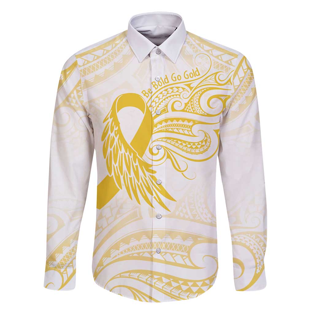 Be Bold Go Gold Polyneisan Ribbon Childhood Personalised Family Matching Tank Maxi Dress and Hawaiian Shirt LT9 Dad's Shirt - Long Sleeve Gold - Polynesian Pride
