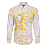 Be Bold Go Gold Polyneisan Ribbon Childhood Personalised Family Matching Tank Maxi Dress and Hawaiian Shirt LT9 Dad's Shirt - Long Sleeve Gold - Polynesian Pride