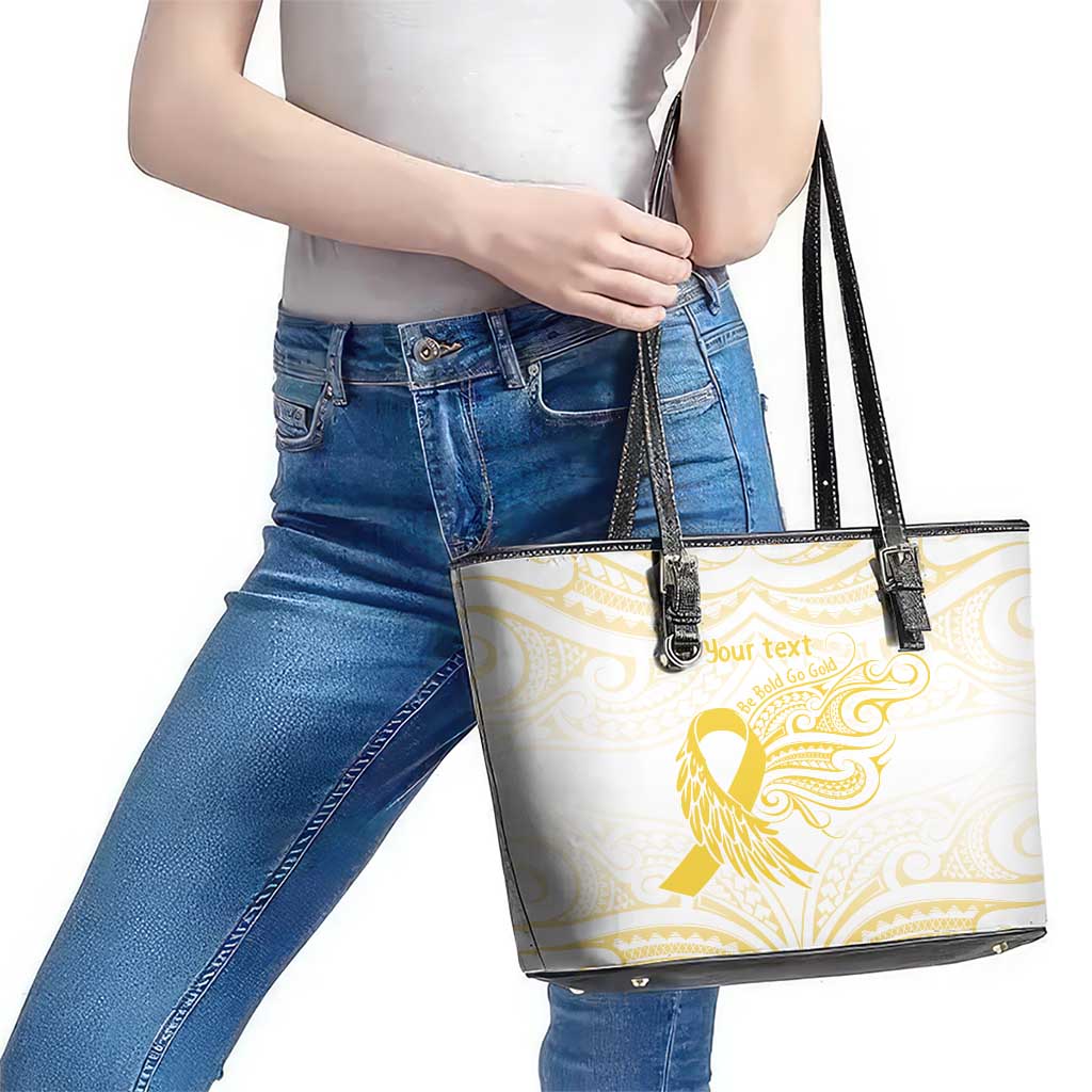 Be Bold Go Gold Polyneisan Ribbon Childhood Personalised Leather Tote Bag LT9 - Polynesian Pride