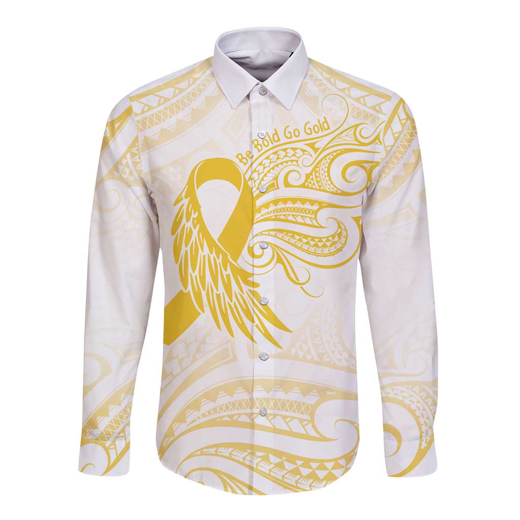 Be Bold Go Gold Polyneisan Ribbon Childhood Personalised Long Sleeve Button Shirt