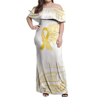 Be Bold Go Gold Polyneisan Ribbon Childhood Personalised Off Shoulder Maxi Dress LT9 Women Gold - Polynesian Pride