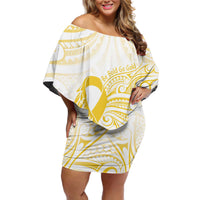 Be Bold Go Gold Polyneisan Ribbon Childhood Personalised Off Shoulder Short Dress LT9 Women Gold - Polynesian Pride