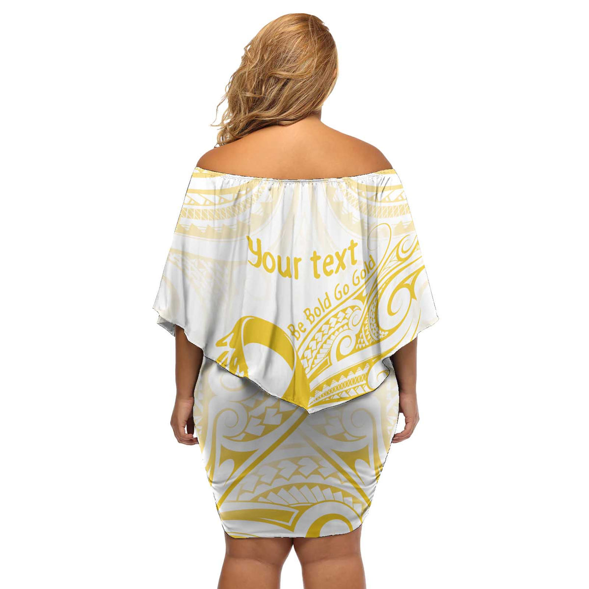 Be Bold Go Gold Polyneisan Ribbon Childhood Personalised Off Shoulder Short Dress LT9 - Polynesian Pride