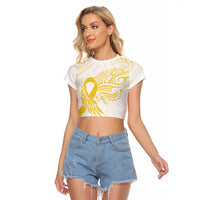 Be Bold Go Gold Polyneisan Ribbon Childhood Personalised Raglan Cropped T Shirt