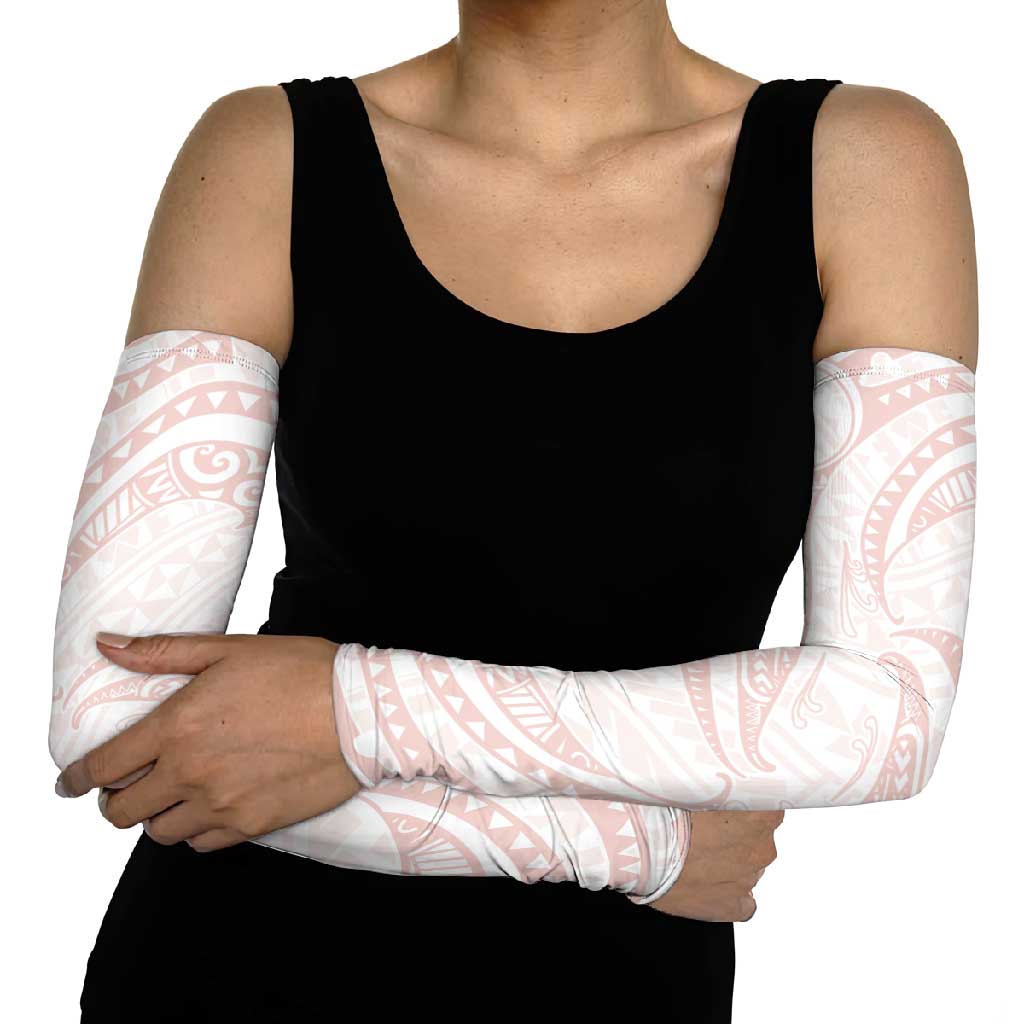 White Sunday Lotu Tamaiti Arm Sleeves Polynesian Wave Pastel Blush LT9 - Polynesian Pride