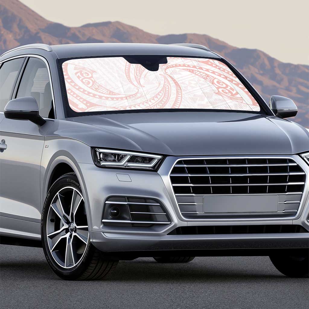 White Sunday Lotu Tamaiti Auto Sun Shade Polynesian Wave Pastel Blush - Polynesian Pride