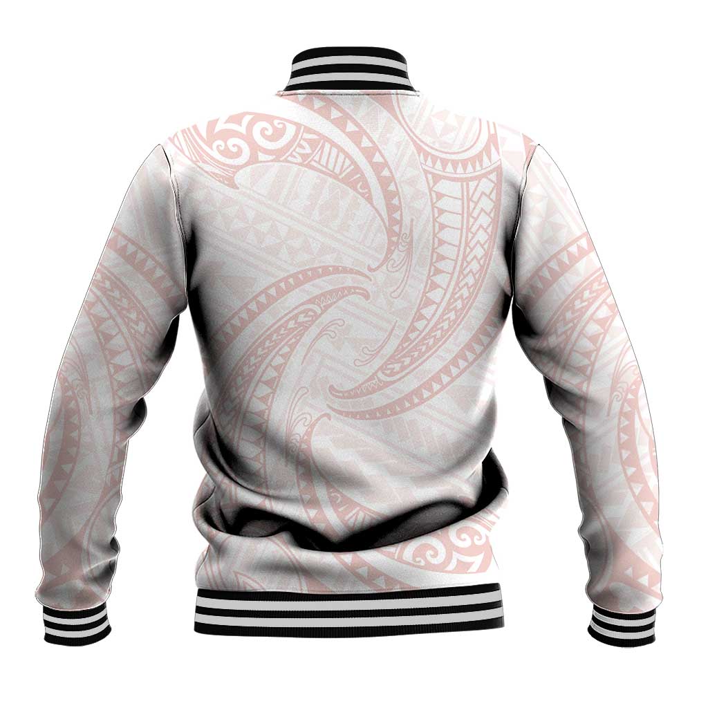 White Sunday Lotu Tamaiti Baseball Jacket Polynesian Wave Pastel Blush LT9 - Polynesian Pride