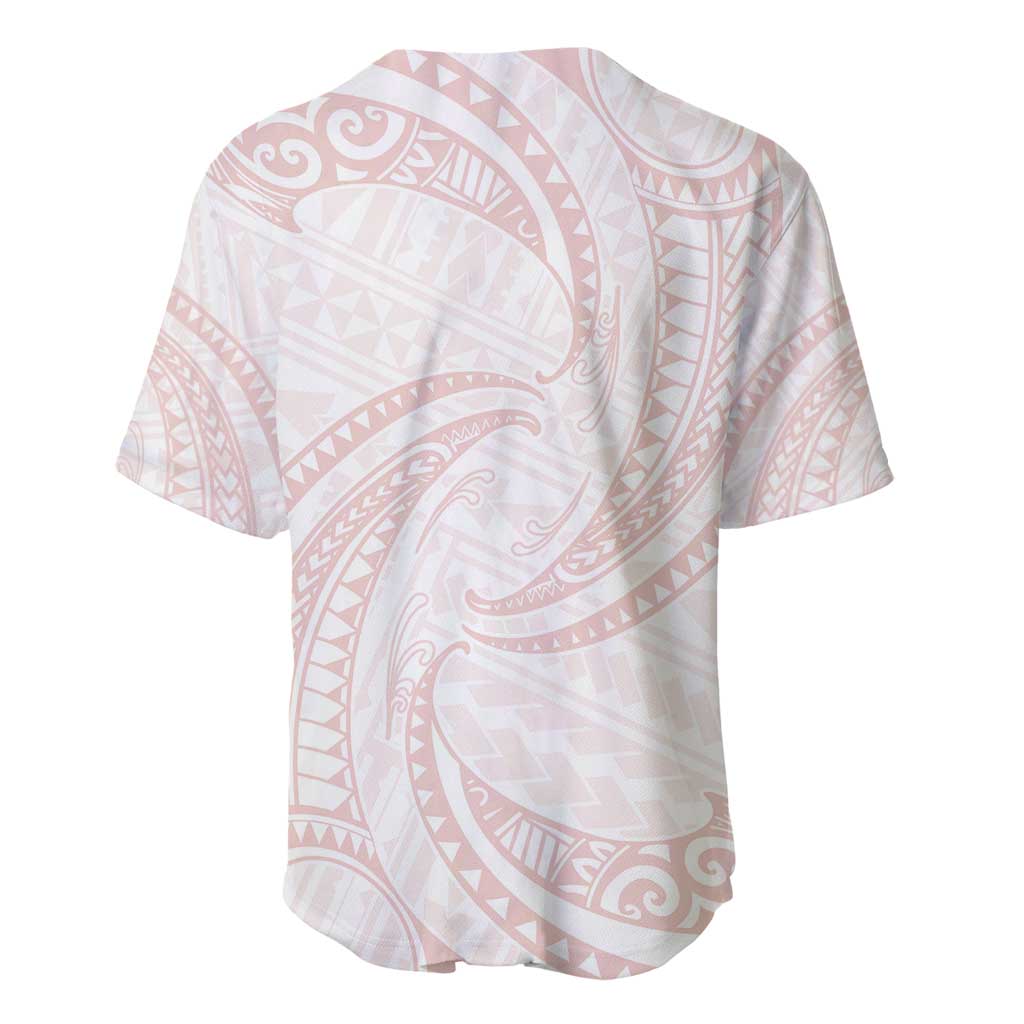 White Sunday Lotu Tamaiti Baseball Jersey Polynesian Wave Pastel Blush - Polynesian Pride