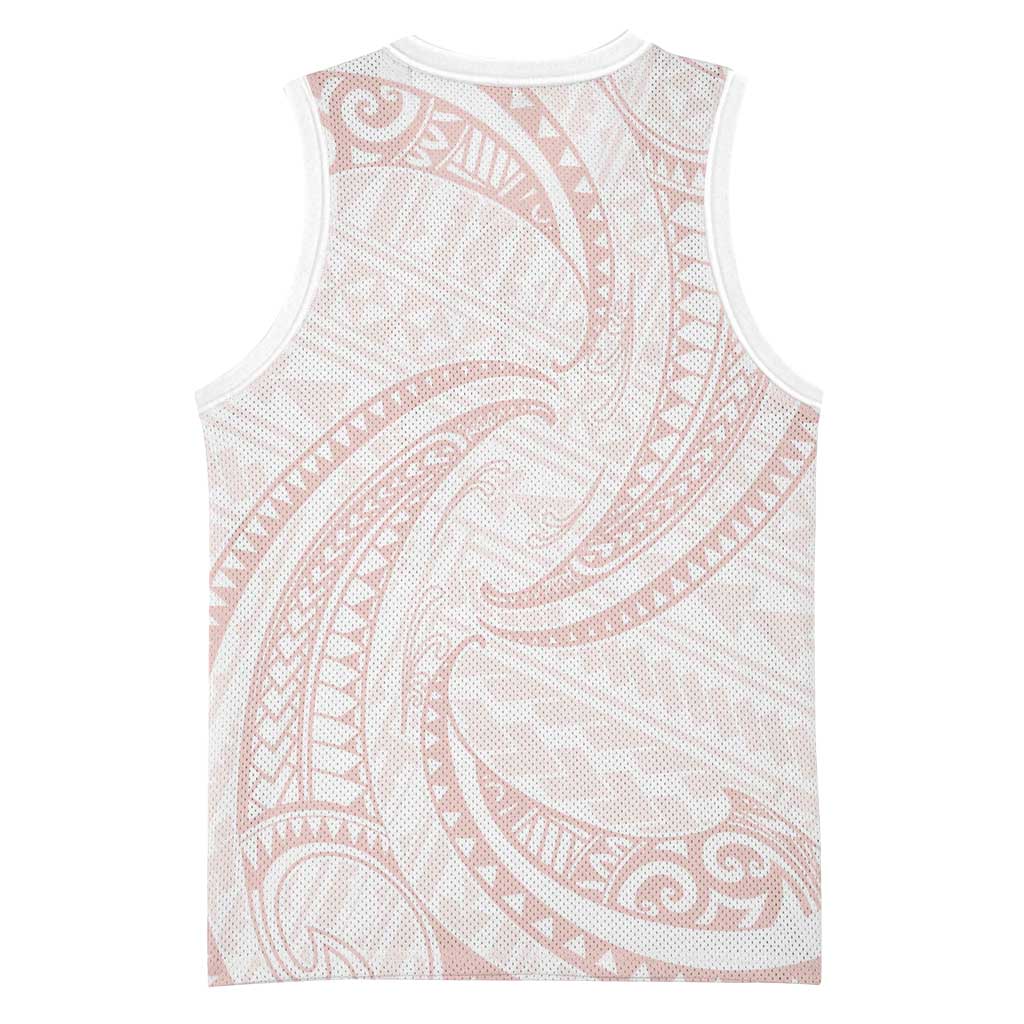 White Sunday Lotu Tamaiti Basketball Jersey Polynesian Wave Pastel Blush LT9 - Polynesian Pride