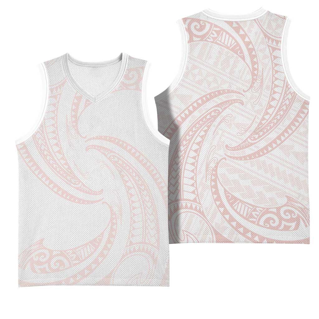 White Sunday Lotu Tamaiti Basketball Jersey Polynesian Wave Pastel Blush LT9 - Polynesian Pride