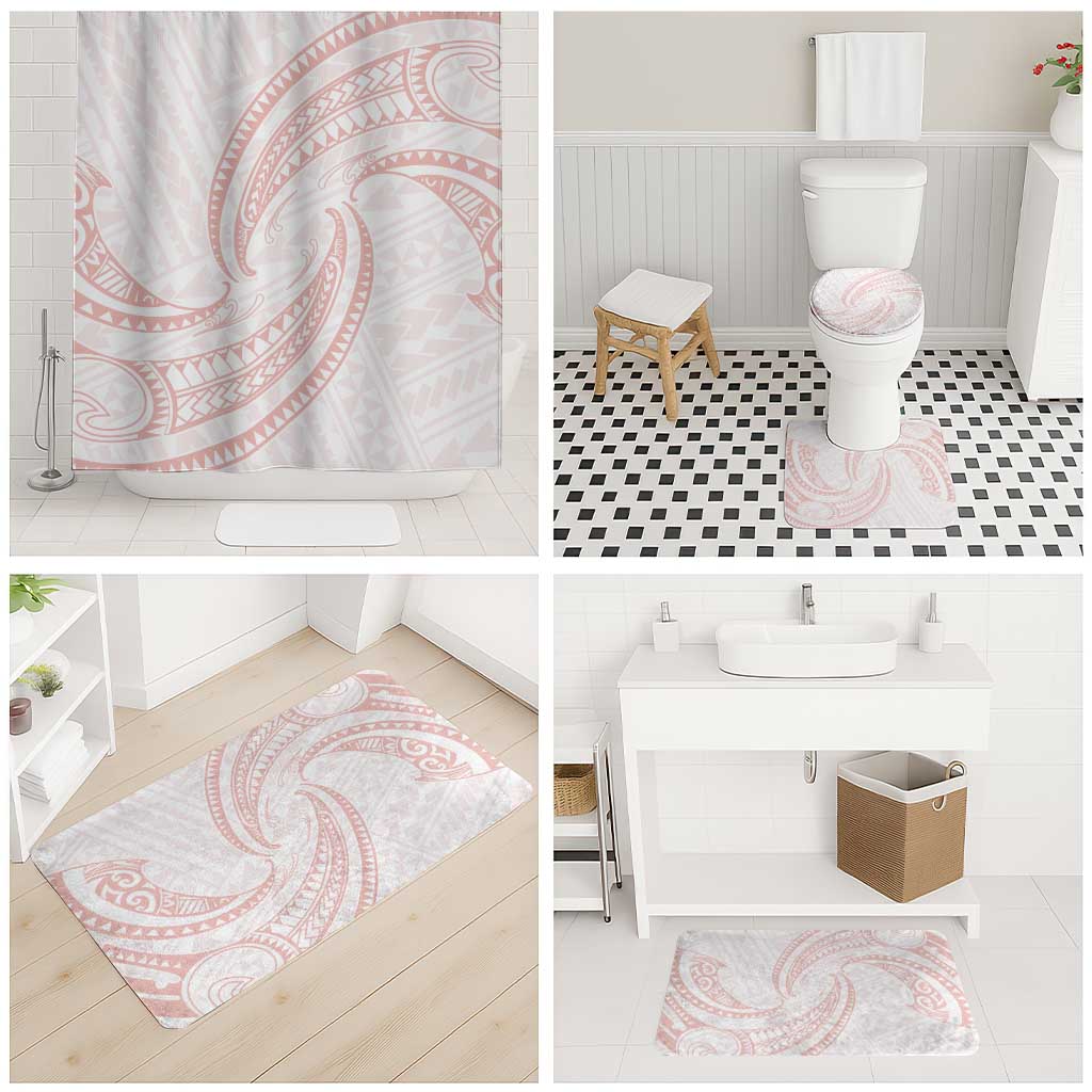 White Sunday Lotu Tamaiti Bathroom Set Polynesian Wave Pastel Blush - Polynesian Pride