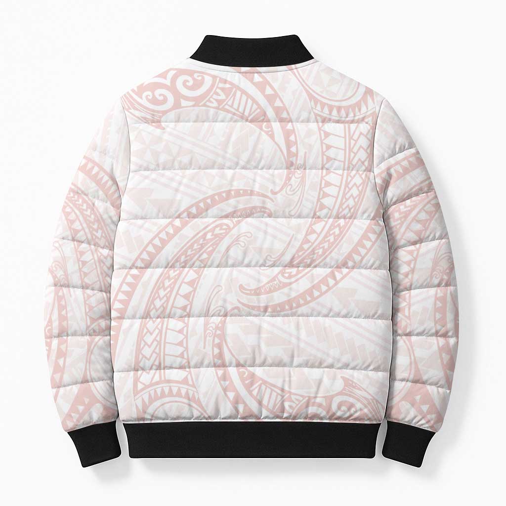 White Sunday Lotu Tamaiti Bomber Puffer Jacket Polynesian Wave Pastel Blush LT9 - Polynesian Pride