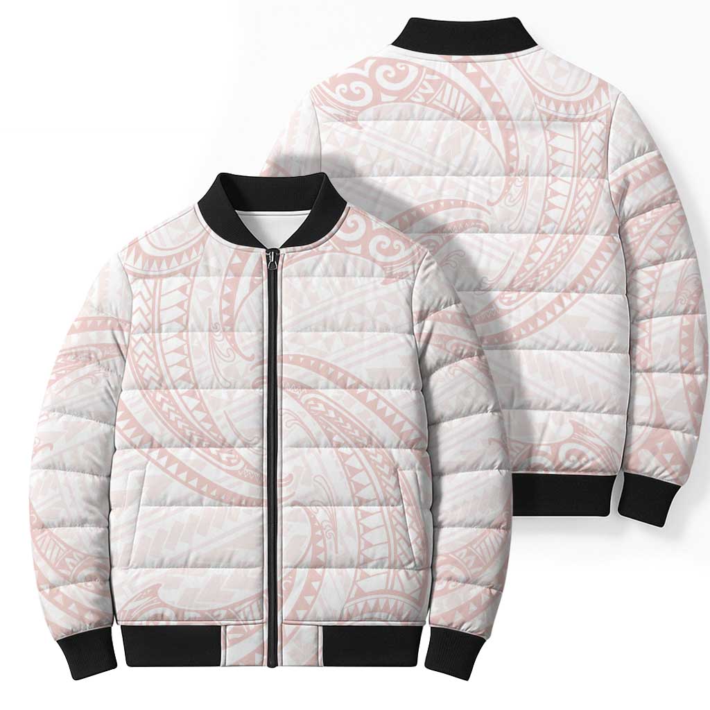 White Sunday Lotu Tamaiti Bomber Puffer Jacket Polynesian Wave Pastel Blush LT9 - Polynesian Pride