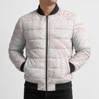 White Sunday Lotu Tamaiti Bomber Puffer Jacket Polynesian Wave Pastel Blush LT9 - Polynesian Pride