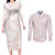 White Sunday Lotu Tamaiti Couples Matching Long Sleeve Bodycon Dress and Long Sleeve Button Shirt Polynesian Wave Pastel Blush - Polynesian Pride