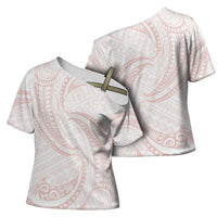 White Sunday Lotu Tamaiti Cross Shoulder Shirt Polynesian Wave Pastel Blush LT9 - Polynesian Pride