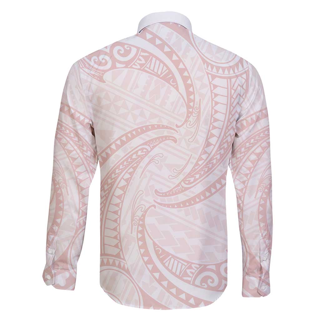 White Sunday Lotu Tamaiti Family Matching Long Sleeve Bodycon Dress and Hawaiian Shirt Polynesian Wave Pastel Blush - Polynesian Pride