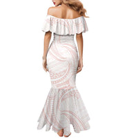 White Sunday Lotu Tamaiti Family Matching Mermaid Dress and Hawaiian Shirt Polynesian Wave Pastel Blush - Polynesian Pride