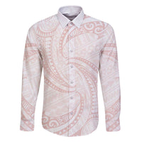 White Sunday Lotu Tamaiti Family Matching Off The Shoulder Long Sleeve Dress and Hawaiian Shirt Polynesian Wave Pastel Blush - Polynesian Pride