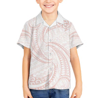 White Sunday Lotu Tamaiti Family Matching Off The Shoulder Long Sleeve Dress and Hawaiian Shirt Polynesian Wave Pastel Blush - Polynesian Pride