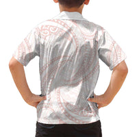 White Sunday Lotu Tamaiti Family Matching Off Shoulder Short Dress and Hawaiian Shirt Polynesian Wave Pastel Blush - Polynesian Pride