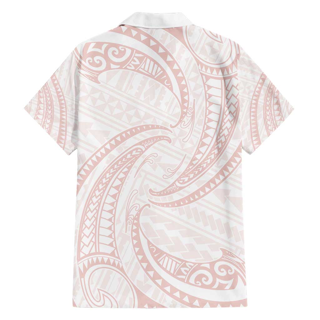 White Sunday Lotu Tamaiti Family Matching Off Shoulder Short Dress and Hawaiian Shirt Polynesian Wave Pastel Blush - Polynesian Pride