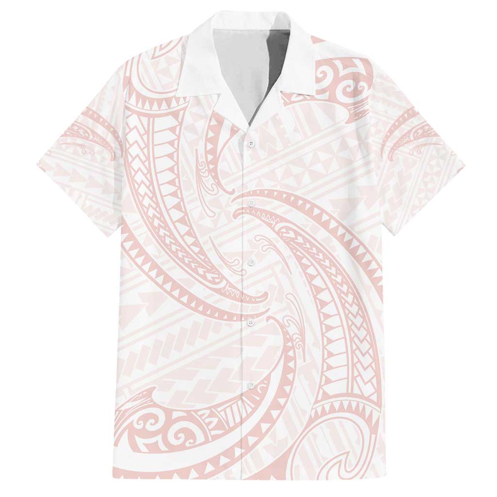 White Sunday Lotu Tamaiti Family Matching Puletasi and Hawaiian Shirt Polynesian Wave Pastel Blush - Polynesian Pride