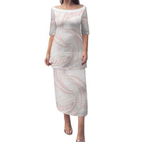 White Sunday Lotu Tamaiti Family Matching Puletasi and Hawaiian Shirt Polynesian Wave Pastel Blush - Polynesian Pride