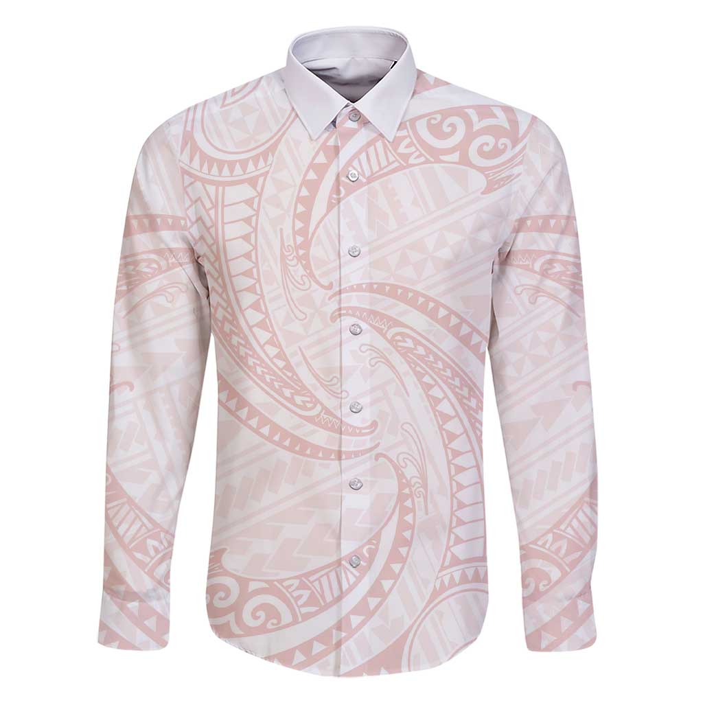 White Sunday Lotu Tamaiti Family Matching Short Sleeve Bodycon Dress and Hawaiian Shirt Polynesian Wave Pastel Blush - Polynesian Pride