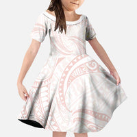 White Sunday Lotu Tamaiti Family Matching Summer Maxi Dress and Hawaiian Shirt Polynesian Wave Pastel Blush - Polynesian Pride