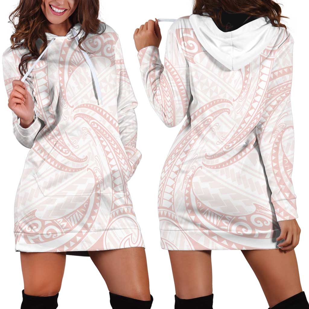 White Sunday Lotu Tamaiti Hoodie Dress Polynesian Wave Pastel Blush LT9 - Polynesian Pride