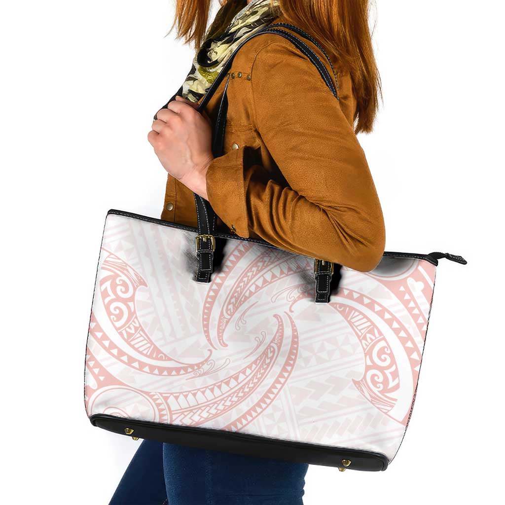 White Sunday Lotu Tamaiti Leather Tote Bag Polynesian Wave Pastel Blush - Polynesian Pride