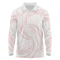 White Sunday Lotu Tamaiti Long Sleeve Polo Shirt Polynesian Wave Pastel Blush LT9 Blush - Polynesian Pride