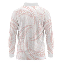 White Sunday Lotu Tamaiti Long Sleeve Polo Shirt Polynesian Wave Pastel Blush LT9 - Polynesian Pride