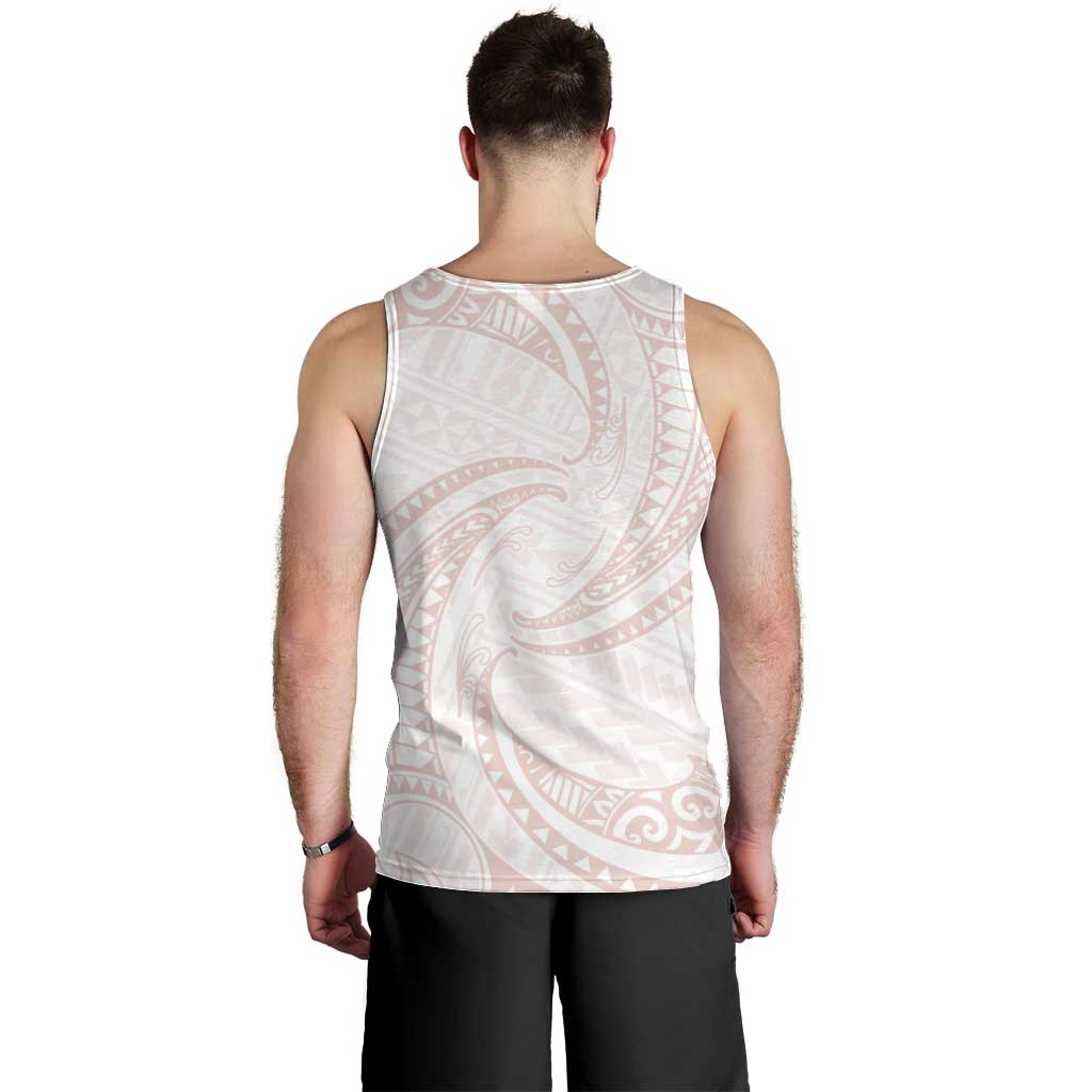 White Sunday Lotu Tamaiti Men Tank Top Polynesian Wave Pastel Blush LT9 - Polynesian Pride