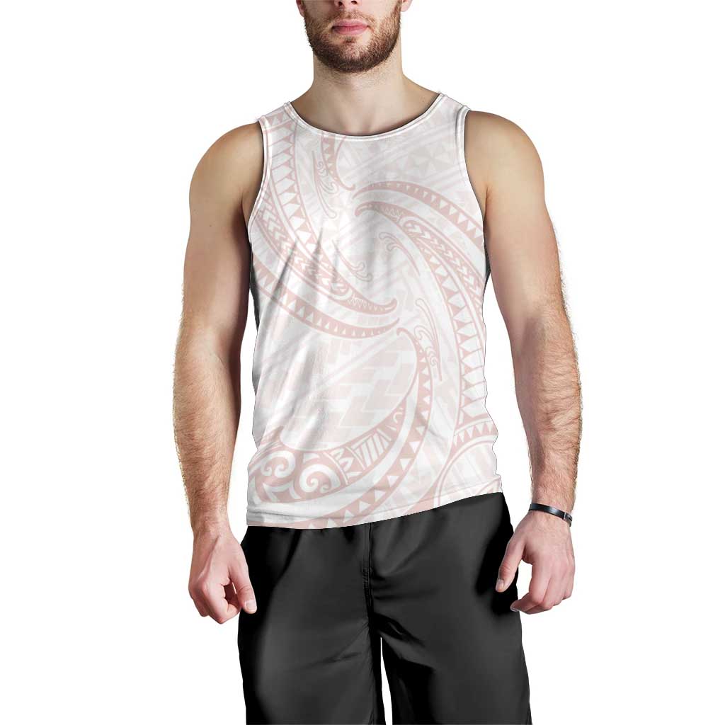 White Sunday Lotu Tamaiti Men Tank Top Polynesian Wave Pastel Blush LT9 - Polynesian Pride