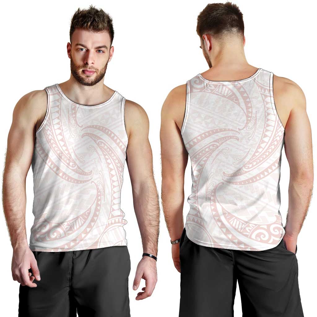 White Sunday Lotu Tamaiti Men Tank Top Polynesian Wave Pastel Blush LT9 - Polynesian Pride