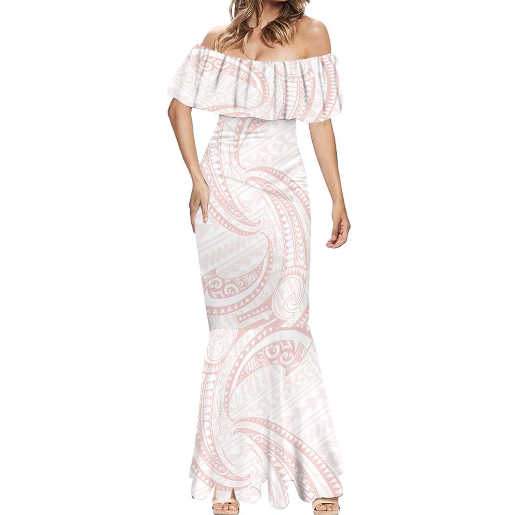 White Sunday Lotu Tamaiti Mermaid Dress Polynesian Wave Pastel Blush - Polynesian Pride