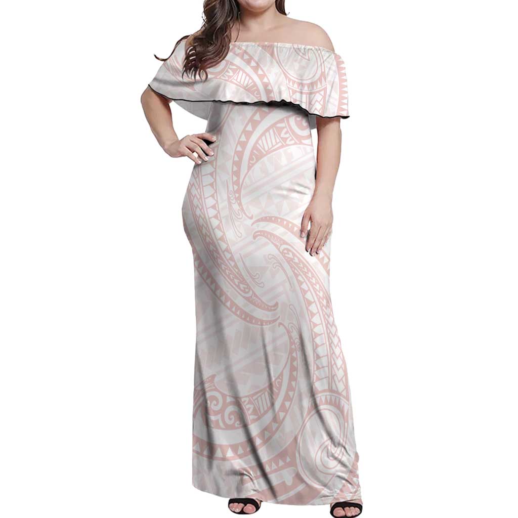 White Sunday Lotu Tamaiti Off Shoulder Maxi Dress Polynesian Wave Pastel Blush LT9 Women Blush - Polynesian Pride