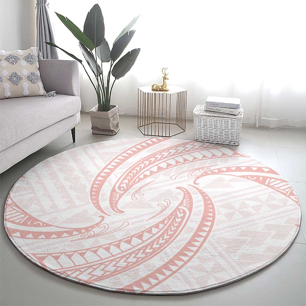White Sunday Lotu Tamaiti Round Carpet Polynesian Wave Pastel Blush - Polynesian Pride
