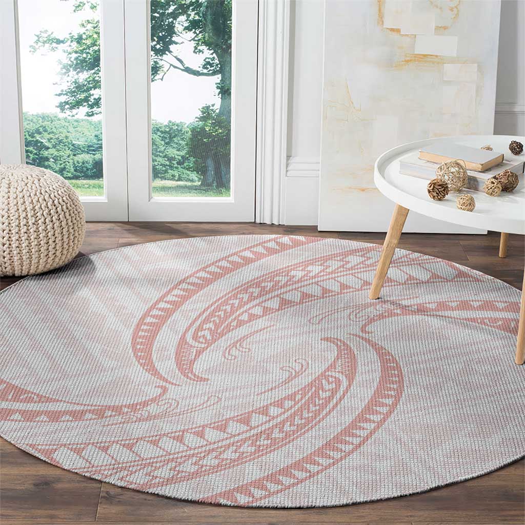 White Sunday Lotu Tamaiti Round Carpet Polynesian Wave Pastel Blush - Polynesian Pride