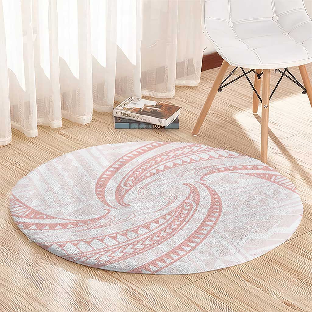White Sunday Lotu Tamaiti Round Carpet Polynesian Wave Pastel Blush - Polynesian Pride