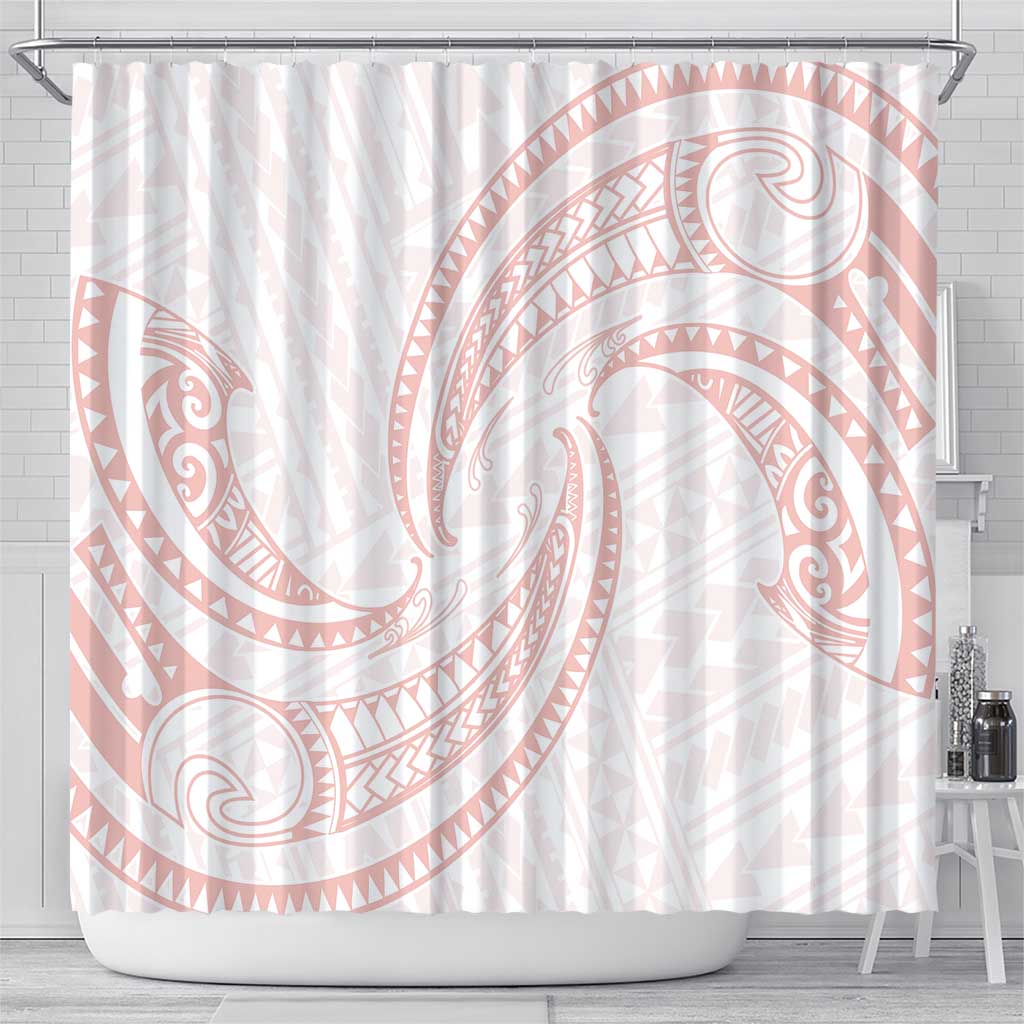 White Sunday Lotu Tamaiti Shower Curtain Polynesian Wave Pastel Blush - Polynesian Pride