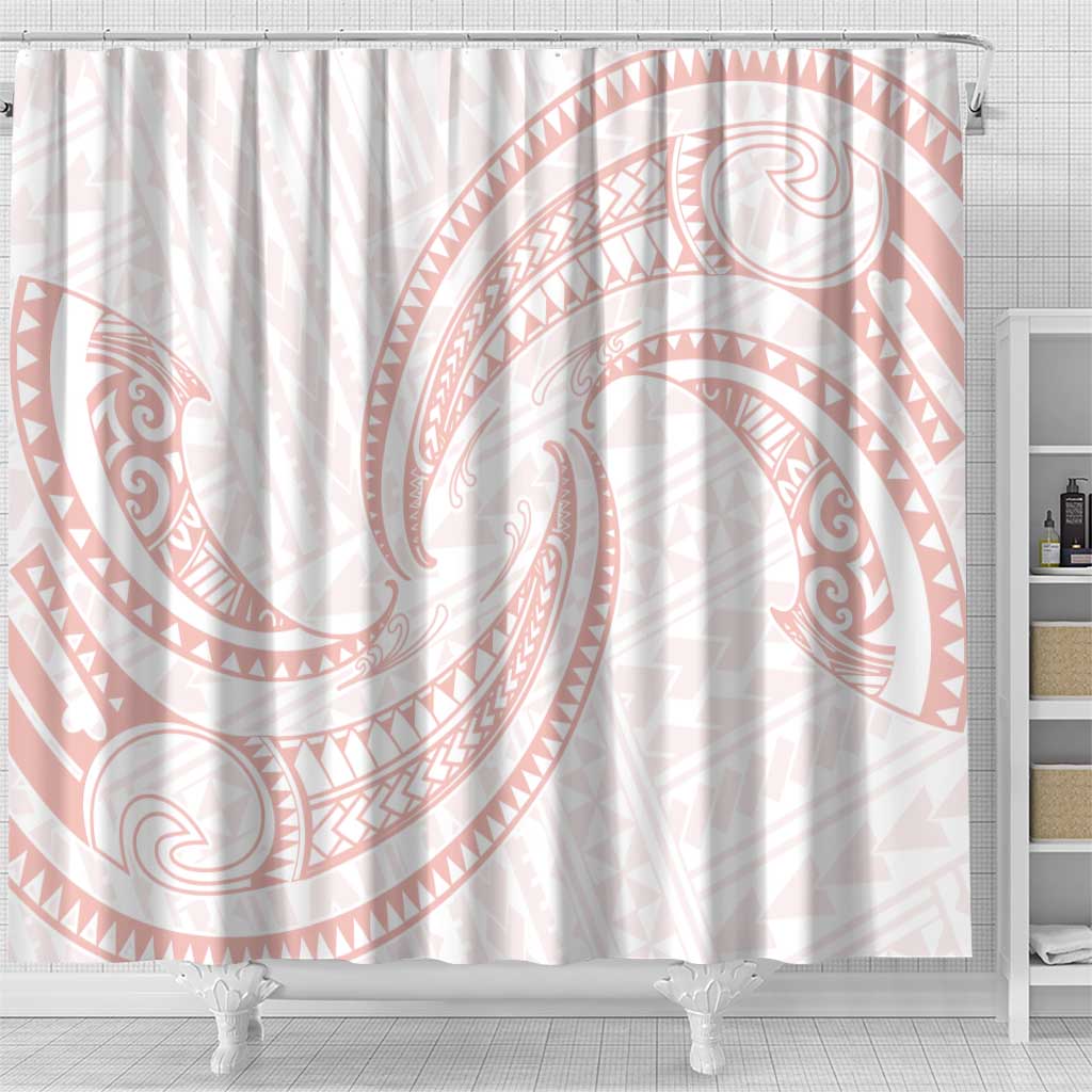 White Sunday Lotu Tamaiti Shower Curtain Polynesian Wave Pastel Blush - Polynesian Pride
