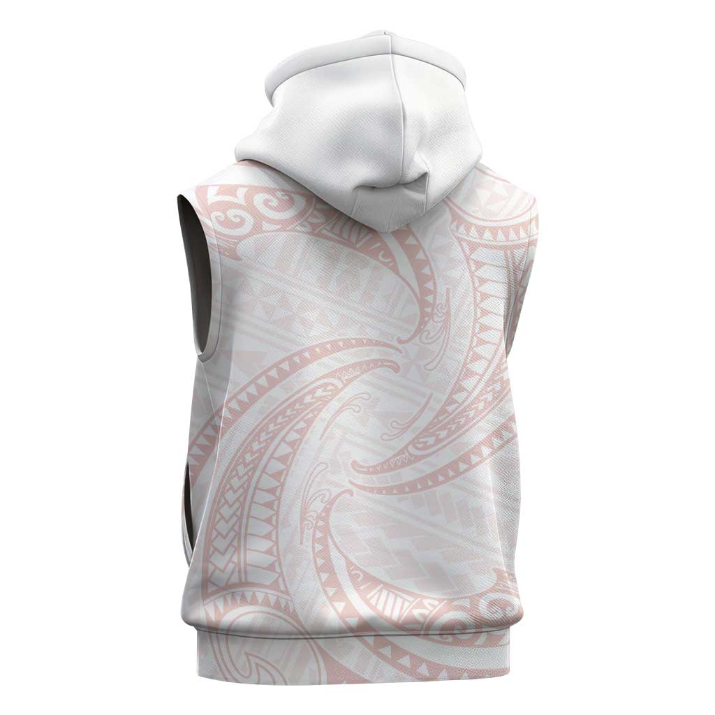 White Sunday Lotu Tamaiti Sleeveless Hoodie Polynesian Wave Pastel Blush LT9 - Polynesian Pride
