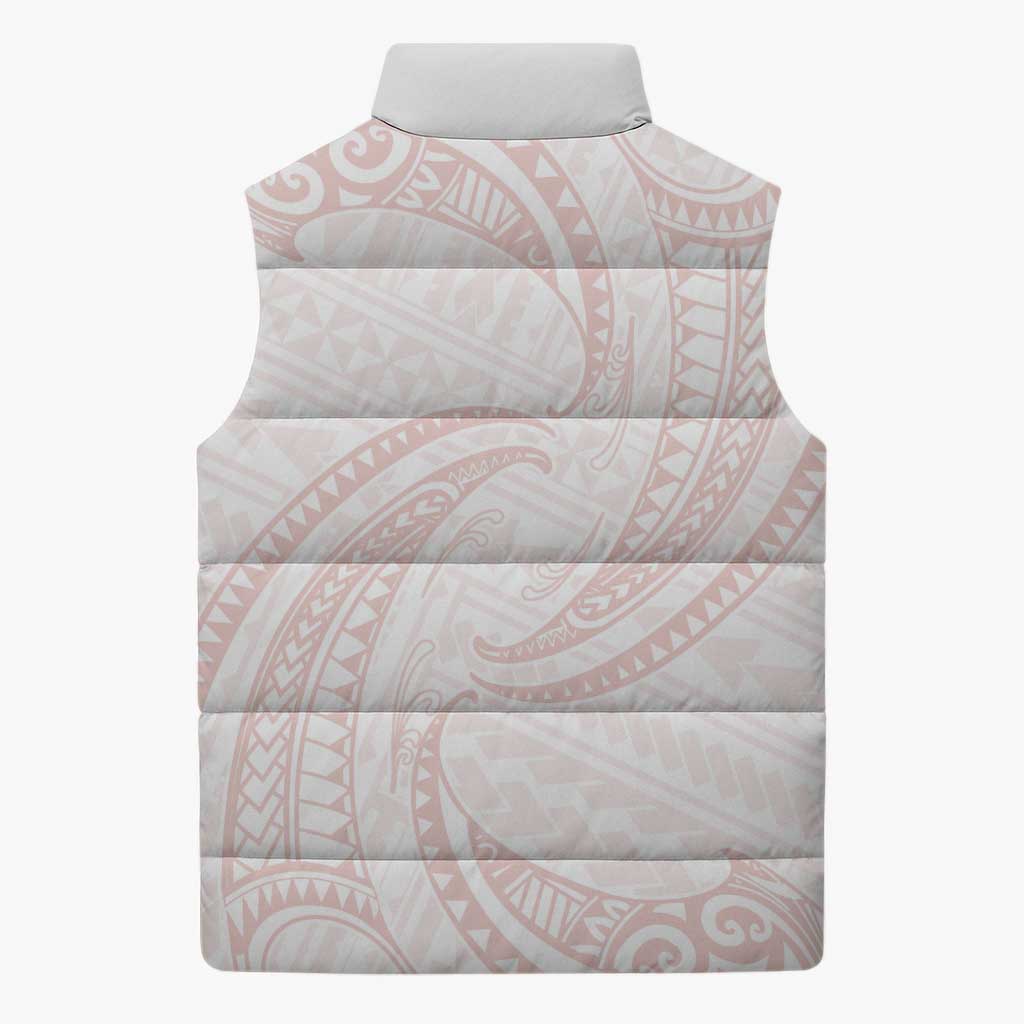 White Sunday Lotu Tamaiti Sleeveless Puffer Jacket Polynesian Wave Pastel Blush LT9 - Polynesian Pride