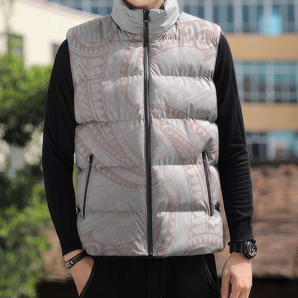 White Sunday Lotu Tamaiti Sleeveless Puffer Jacket Polynesian Wave Pastel Blush LT9 - Polynesian Pride